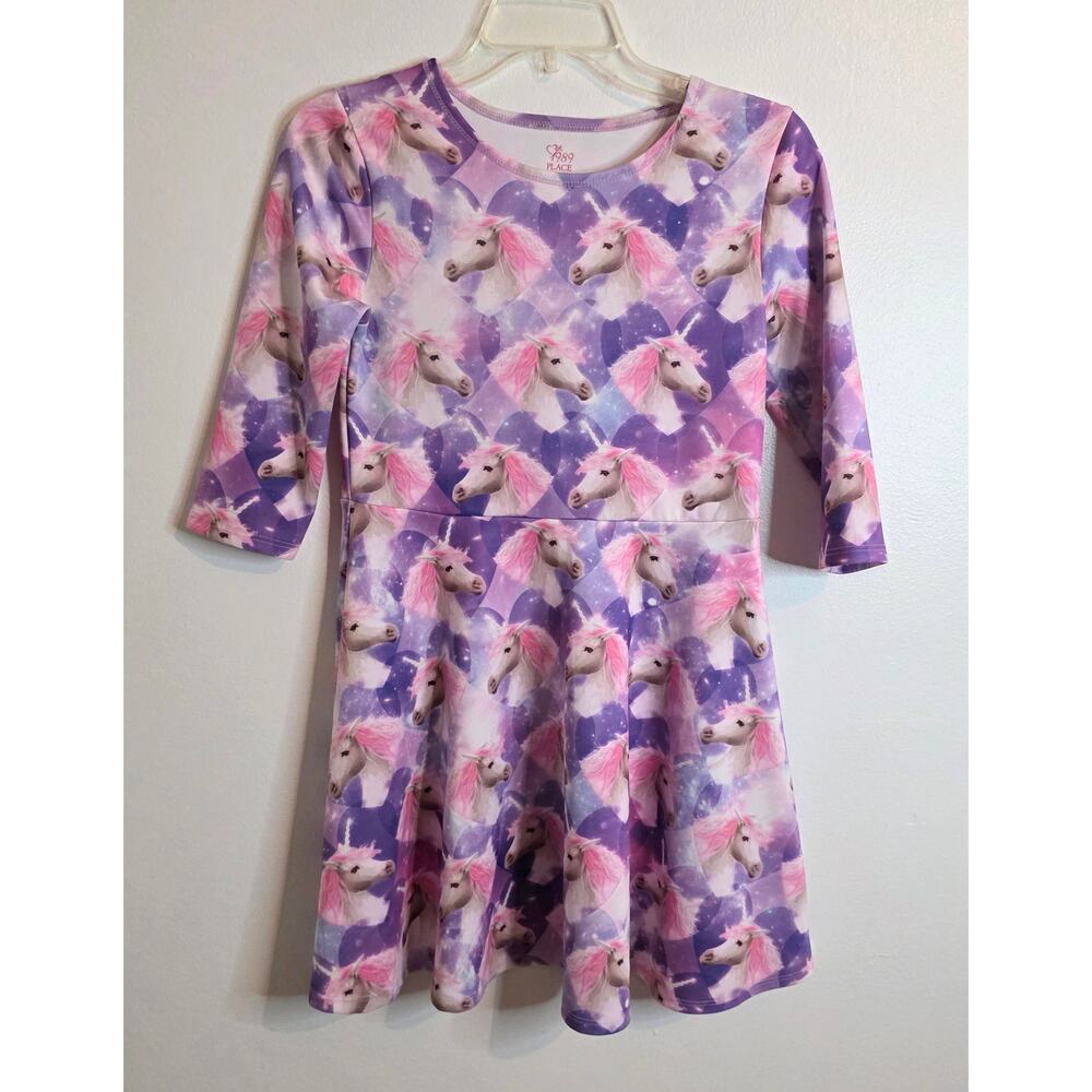 est. 1989 Place Girls Dress XL (14) Unicorn Pastel Pink Purple Long Sleeve